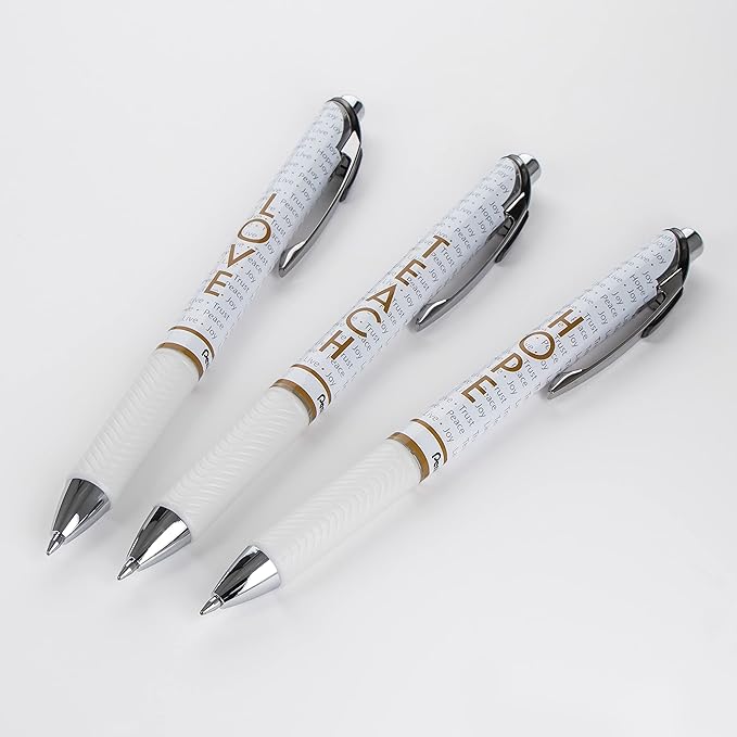 Pentel EnerGel Inspire Love/Teach/Hope, (0.7mm) Medium Line, Black Ink, Pack of 3 (BL77INSPBP3M1)