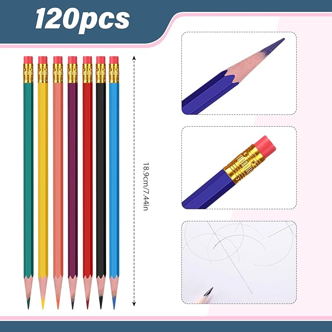 TecUnite 120 Pcs #2 HB Pencils with Eraser No 2 Unsharpened Wooden Hexagonal Pencils for Adults Gifts for School Exam art Learning Office Sketching (Mixed Colors)