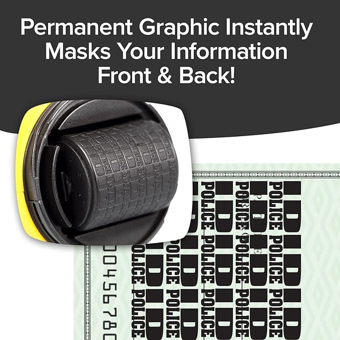 ID Police, AS-SEEN-ON-TV, Identity Theft Protection Stamp Roller, Fast, Easy, Mess-Free, Self-Inking, Just Roll To Hide Personal Info on Statements, Checks & More, Secures Your ID & Helps STOP thieves