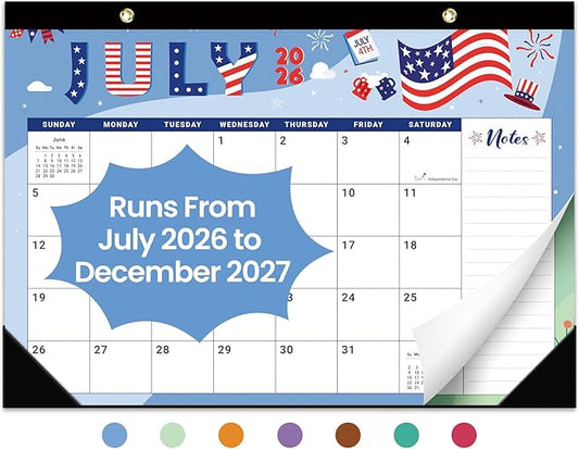 Desk Calendar 2026-2027, 18-Month Calendar Runs from July 2026 to December 2027, Large 17" x 12" Monthly Desktop & Wall Calendar for Home & Office - Festival