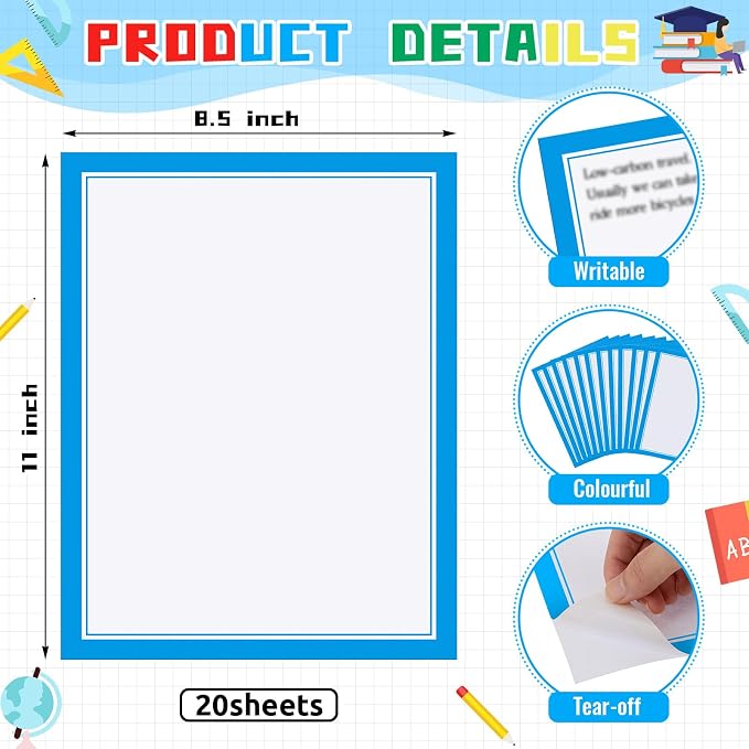 Henoyso 100 Pcs Science Fair Board Supplies Back to School Include 80 Trim Scalloped Bulletin Borders 20 Project Printable Adhesive Paper for Classroom Office Display(Blue)