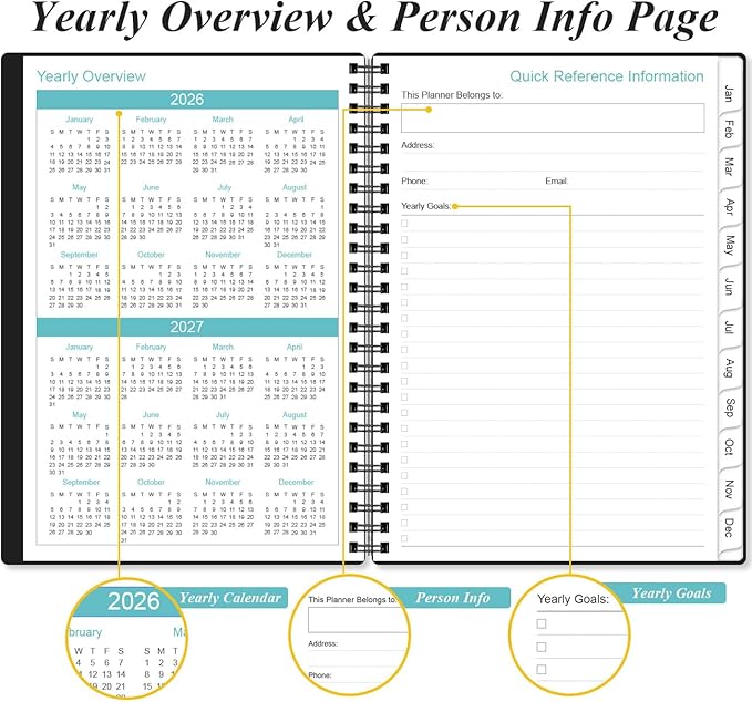 2026 Planner - Weekly & Monthly Planner from January 2026 - December 2026, Planner 2026 with Flexible Cover, Tabs, Inner Pocket, 6.4" x 8.5", Black