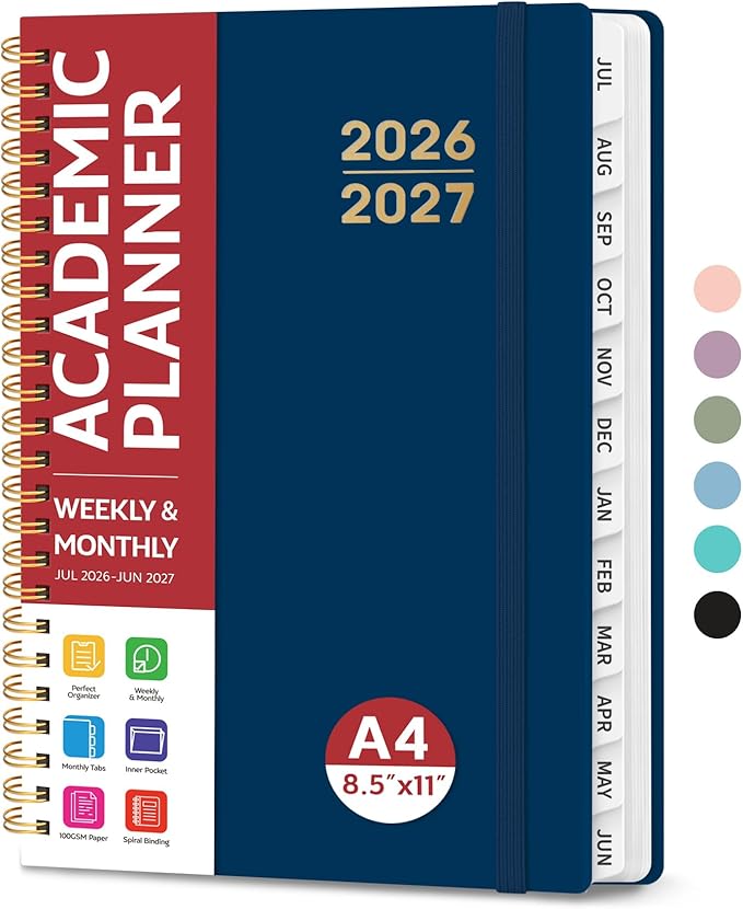 Planner 2026-2027 for Women & Men, Academic Monthly and Weekly Calendar Planner, Jul 2026 - Jun 2027, A4 (8.5" x 11"), Teacher Student Planning Book with Tabs, Ideal for Office School Supplies - Navy Blue