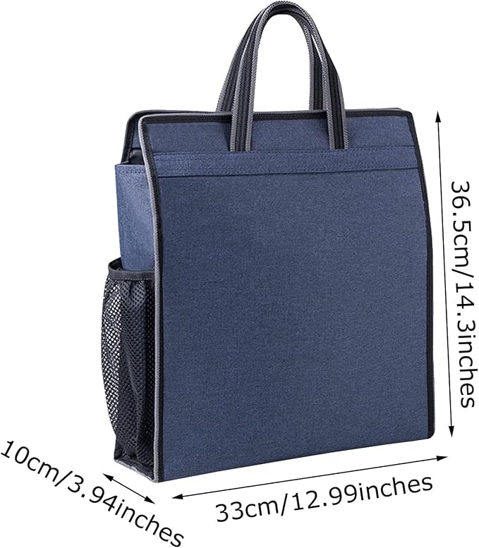 Oxford Zippered Document Bag with Handle File Tote Bag Pouch for Carrying Paper Files Books Filing Folder 1 Pack (Blue)
