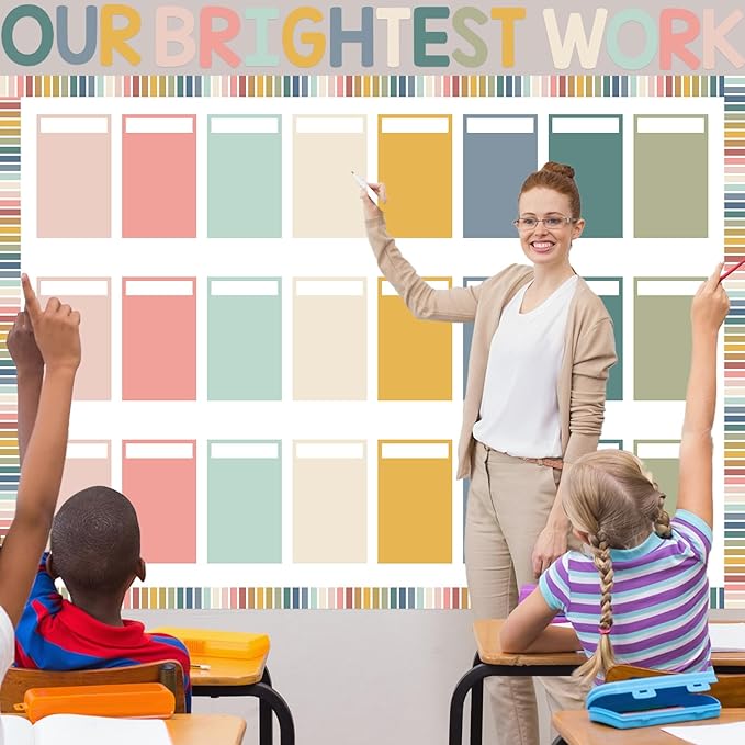 Student Work Display Bulletin Board Decoration Set Boho Wow Works Display Paper Cutouts Our Brightest Work Classroom Decoration for Teacher Student Back to School Motivational Chalkboard Wall Supplies