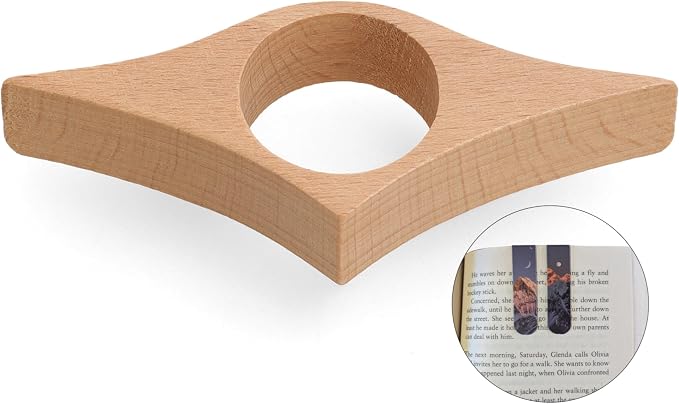 3 Piece Set: Wood Book Page Holder & 2 Magnetic Bookmarks - Ergonomic Thumb Book Opener - Ideal Reading Accessories & Gifts for Book Lovers
