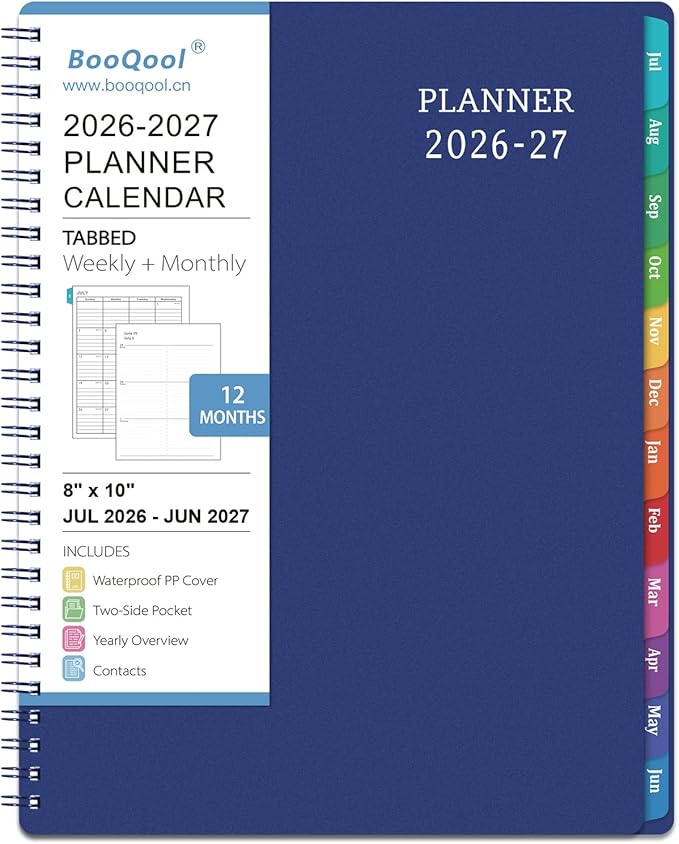 Planner 2026-2027 - Academic Planner from July 2026 - June 2027, 8" x 10", Calendar Planner 2026-2027, Weekly and Monthly Planner Spiral Bound, Flexible Cover, To-Do List, 12 Monthly Tabs