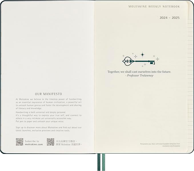 Moleskine Limited Edition Harry Potter 18 Month 2024-2025 Weekly Planner, Alohomora spell cover with glow in the dark special-effect, Hard Cover, Large (5" x 8.25"), Pine Green, 208 pages