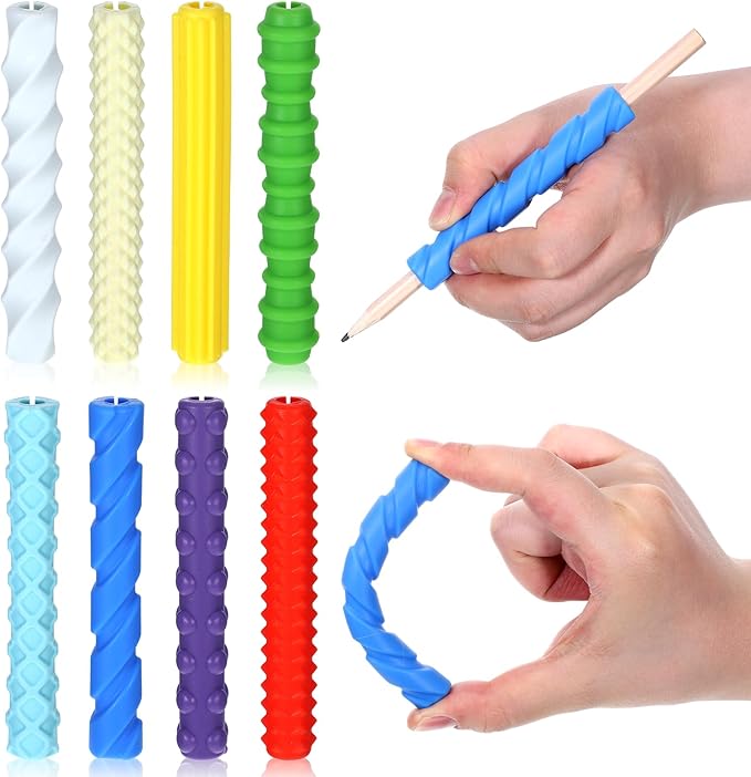8 Pack Textured Pen Grips, Sensory Fidget Sleeves Quiet Fidget Toys for Adults, Anxiety Relief Item Textured Silicone ADHD Autism Calming Tool for Handwriting