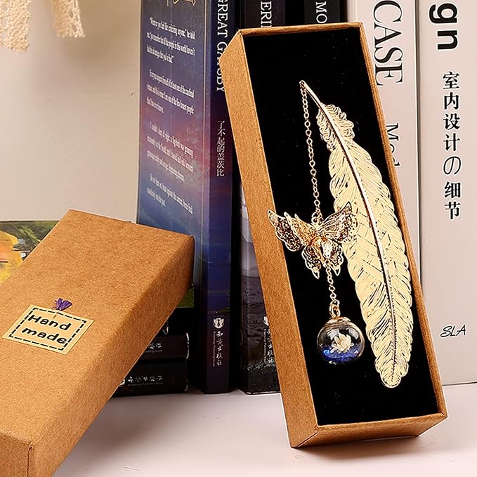Teacher Appreciation Gifts for Women - Metal Feather Bookmark with 3D Butterfly Charm – Mother’s Day Gifts for Mom, Thank You Gifts, Book Lover Gift Under 10 Dollars, Gift Box Included