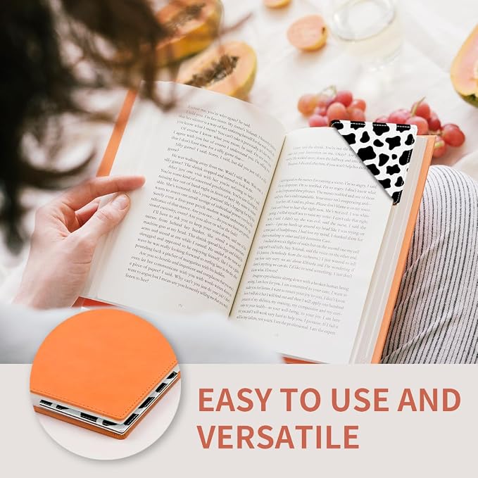Cute Leather Bookmarks, Fun Triangle Making Corner Bookmark, Book Accessories for Reading Book Lovers, Unbreakable Page Markers for Women Men Black White Cow Print