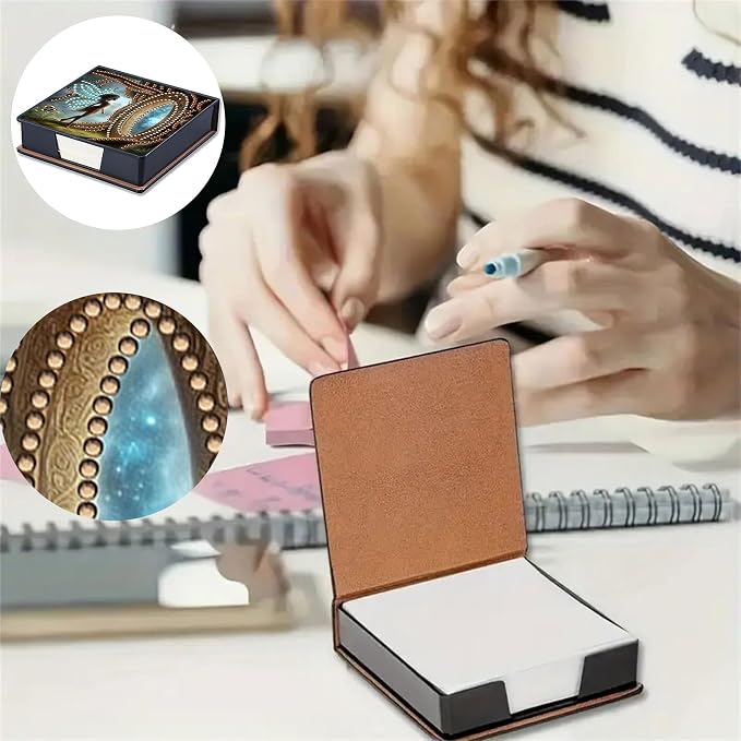 Elf Diamonds Painting Kit Note Box,Girl Memo Paper Storage Box Diamond Art,Sticky Note Holder Diamond Art,Diamond Painting Memo Pad For Office Desk. (Elf)