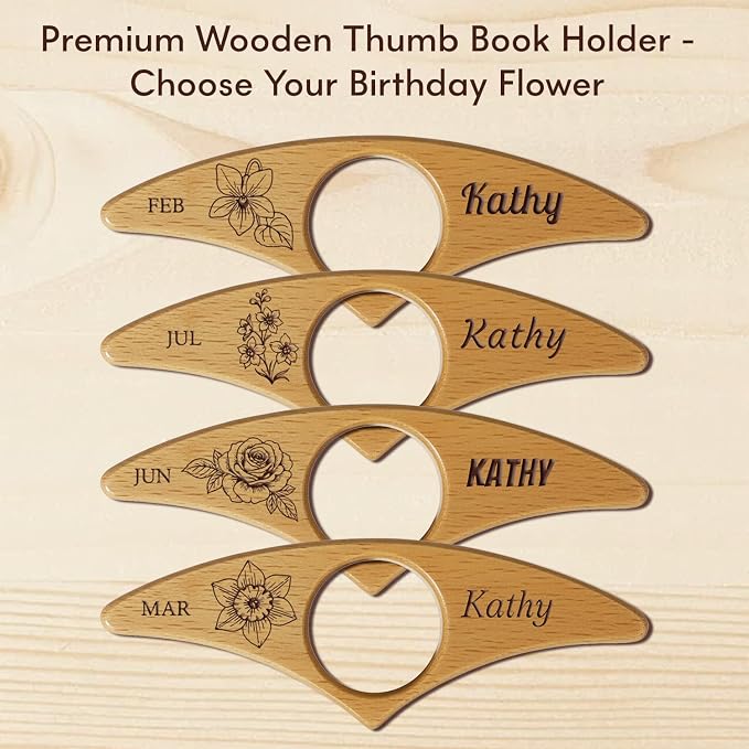 Custom Book Page Holder, Thumb Book Page Holder, Personalized Wooden Page Holder for Reading, Gifts for Book Lovers Teachers Appreciation Gifts on Birthday (Brithday Flower Style)