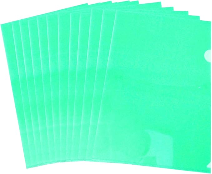 L-Type Plastic Folder Safe Project Pockets Transparent Clear Document Folder 12pcs for A4 paperPlastic Paper Jacket Sleeves in Assorted Project Folders （Green）