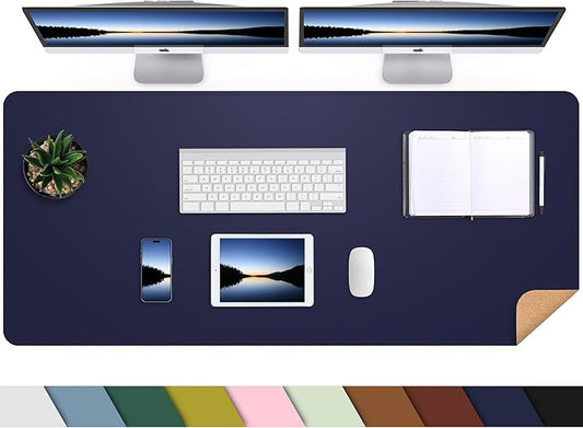 AFIING Cork Desk Mat 55" x 17", Dual-Sided Natural Cork & PU Leather Desk Pad, Non-Slip Waterproof Large Mouse Pad for Office, Home & Gaming (Blue)