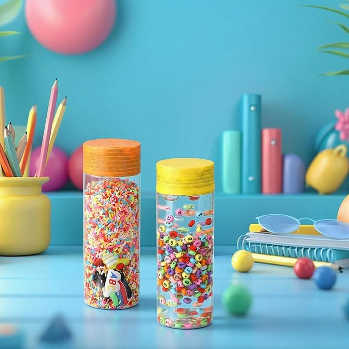 146 Pcs Sensory Bottles Filler Fine Kits Sensory Bin Items Counting Sorting Supplies for Education Activities Include Pom Poms Pen Scissors Notebooks