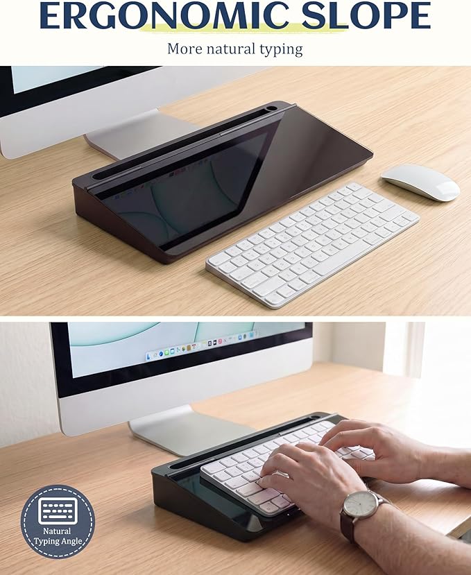 Glass Desktop Whiteboard, Dry Erase Board with Marker Holder, Computer Monitor Message Board and Desk Organizer for Home, Office and School Supplies (Black)
