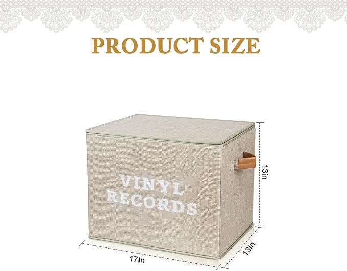Lukeline Vinyl Record Storage Box, Decorative Moving Box for Records with Handles,LP Record Storage Holds up 100+ Records for Living Room, Study, Concert Hall or Office