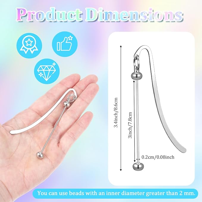 40 Pcs Beadable Bookmarks DIY Metal Blank Bar Bookmark for Beads Modern Bead Craft Jewelry Pendant Charm Gift for Book Lovers Student Teacher Office Supplies(Silver)