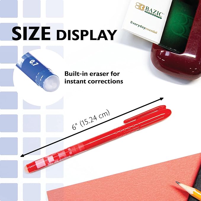 BAZIC PRODUCTS Frizz Erasable Gel Pens, 0.7mm Medium Point, Assorted Colors Ink, Smooth Writing & Drawing Planner, 12-Pack
