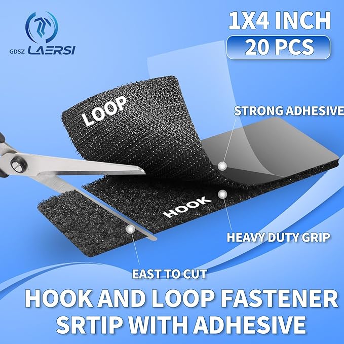 20 Sets Double Sided Tape Heavy Duty White Hook and Loop Tape, 2x4Inch Adhesive Strips – Secure Mounting for Rug Poster Artwork Mirror Hanging Couch Cushion Wall, Indoor & Outdoor Use