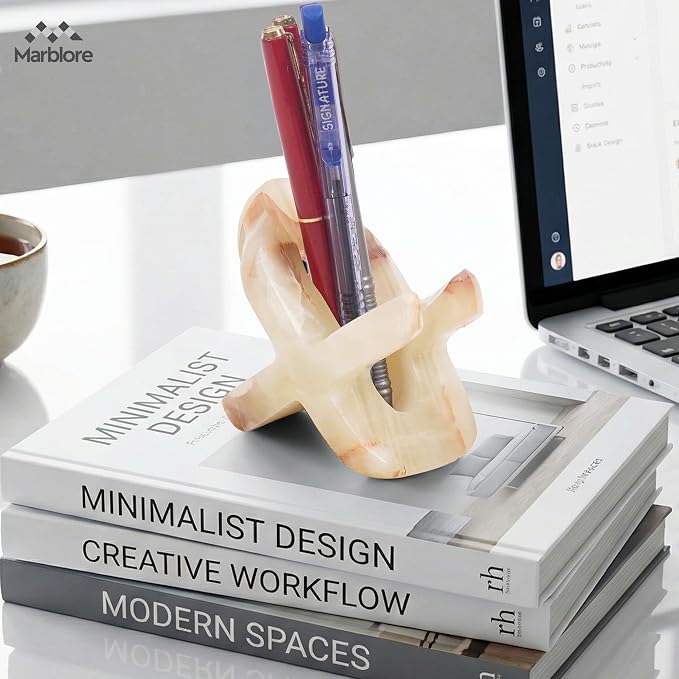 Marble Cell Phone Stand Holder Green Onyx 4'' Phone Stand, Key & Sunglasses Organizer, Pen & Pencil Holder For Valentine Decor desk accessories, Office Stationery Storage