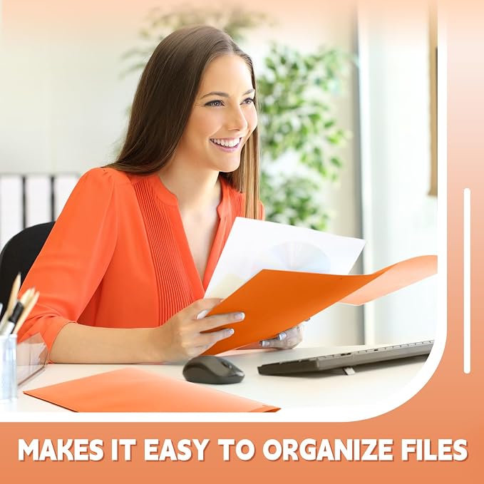 Henoyso 36 Pack Orange Plastic Folders with Clear Front Pockets Heavy Duty File Folders with 2 Pockets and Card Slot for Student Communication School Office Presentation Report