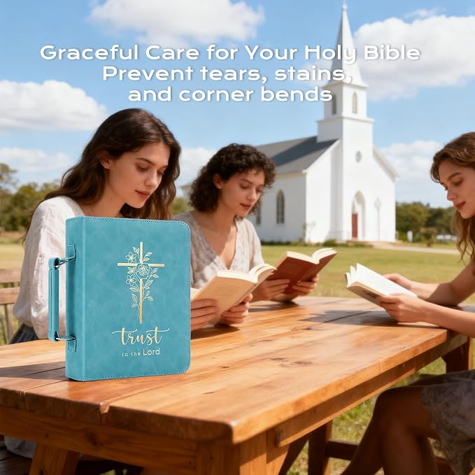 XKDOUS Bible Cover Case for Women, Leather Bible Bags with Handle, Study Supplies Journaling Kit, Gold Foiled Cross Carrying Case Large Church Book Holder Christian Gifts for Lady