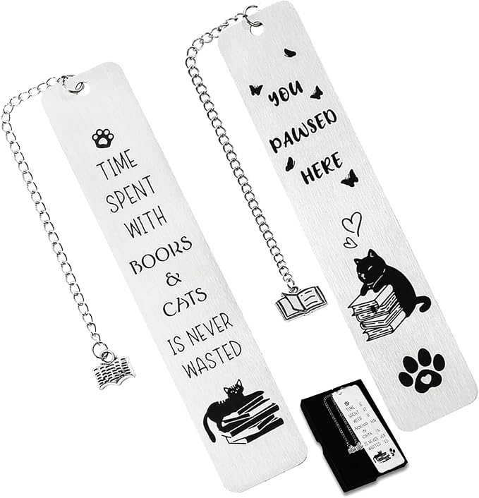 Cat Gifts for Women Men Funny Bookmarks Bulk Cat Book Marks for Book Lovers Cat Lover Cute Metal Book Mark Set Birthday Gifts for Reader Coworker Friends Adults Cat Owner Lover Reading Accessories