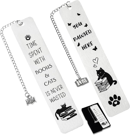 Cat Gifts for Women Men Funny Bookmarks Bulk Cat Book Marks for Book Lovers Cat Lover Cute Metal Book Mark Set Birthday Gifts for Reader Coworker Friends Adults Cat Owner Lover Reading Accessories