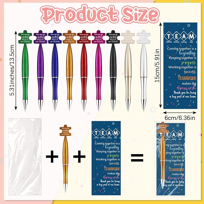 Sinload 30 Sets Team Appreciation Gifts Bulk Inspirational Puzzle Ballpoint Pens with Motivational Card Teamwork Bookmark End of Year Gifts for Graduation Employee Staff Coworker Office Party Favors