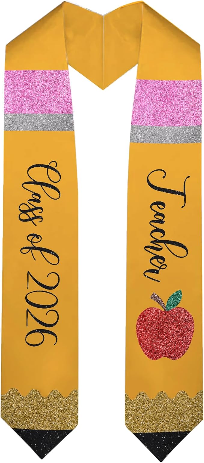 MDPrints Global Customized Graduation Stole Class Of 2026, Personalized Pencil Stole for Teacher, Gift For Graduation