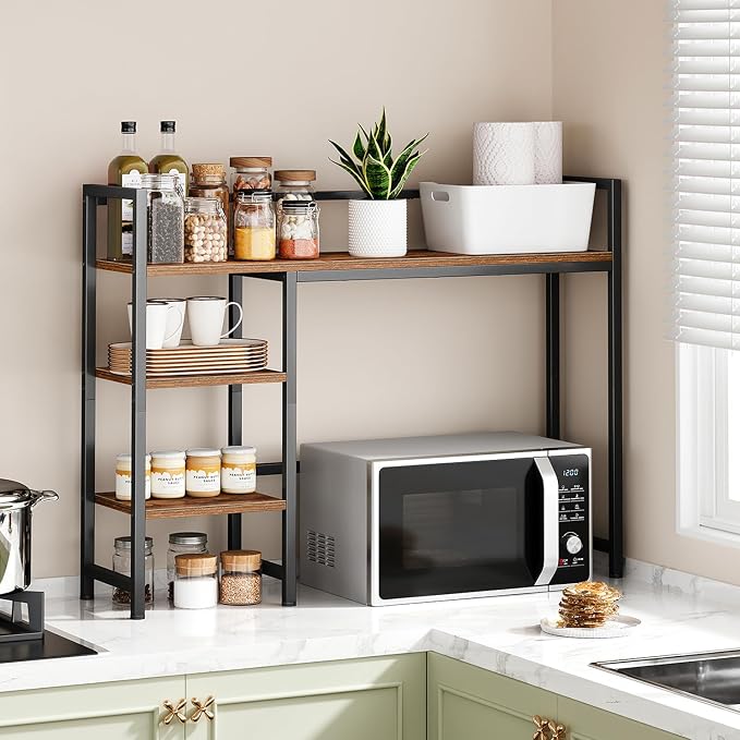 38.6" Desk Shelf with 3 Tier Open Shelves, Bookshelf and Deskshelf to Combined for Computer Desk, Desk Hutch for Top of Desk, Bookshef for Dorm or Office, Adjustable Shelf, Rustic Brown
