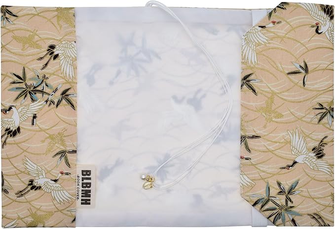 BLBMH 5.5x8.5 Fabric Bible Cover Non-Stretch | Built-in Bookmark | Handmade Washable Book Sleeve for Paperback Journal Privacy Reading Gift for Women - Crane Beige