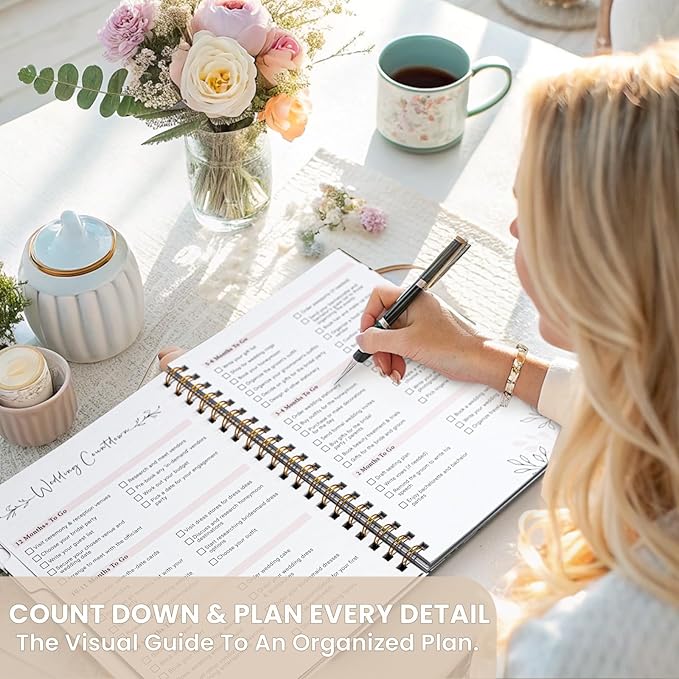 Boho Wedding Planner Book and Organizer, Bridal Wedding Planning Binder with Tabs, Pockets, Checklists, Calendars, Engagement Gift for Newly Engaged Couples, 8x10.8"