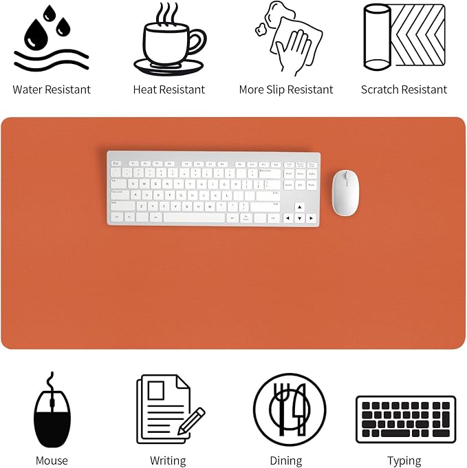 Bloss Orange Desk Mat 31.5"x15.7", Waterproof Large Desk Pad, Leather Desk Matt for Desktop, Computer Mat for Office/Home/Decor