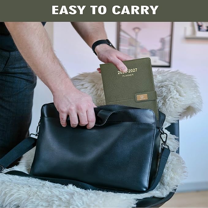 2026-2027 Daily Planner - One Page per Day, 2026-2027 Hourly Daily Calendar(July 2026 - June 2027), 5.7" x 8.26" Appointment Book, Leather Cover + Thick Paper (26-27 Green)