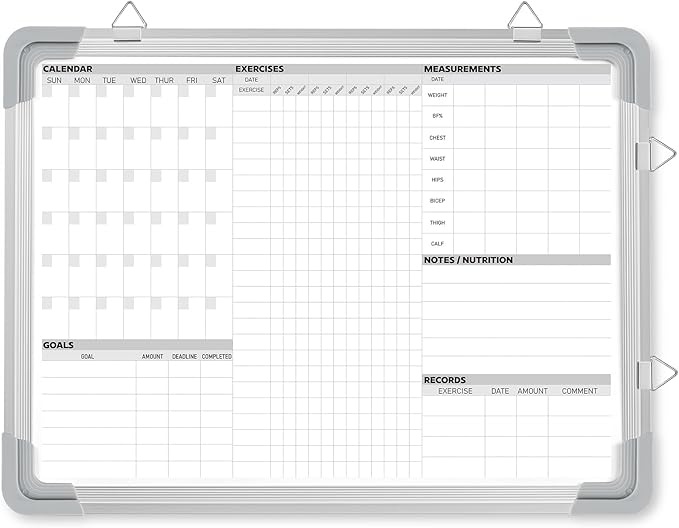 Lincia 24 x 18 Inch Fitness Tracker Whiteboard Workout Calendar for Home Gym Dry Erase Planner Hanging Removable to Do List for Wall Whiteboard with Aluminum Frame for Gym Program Christmas(Style C)