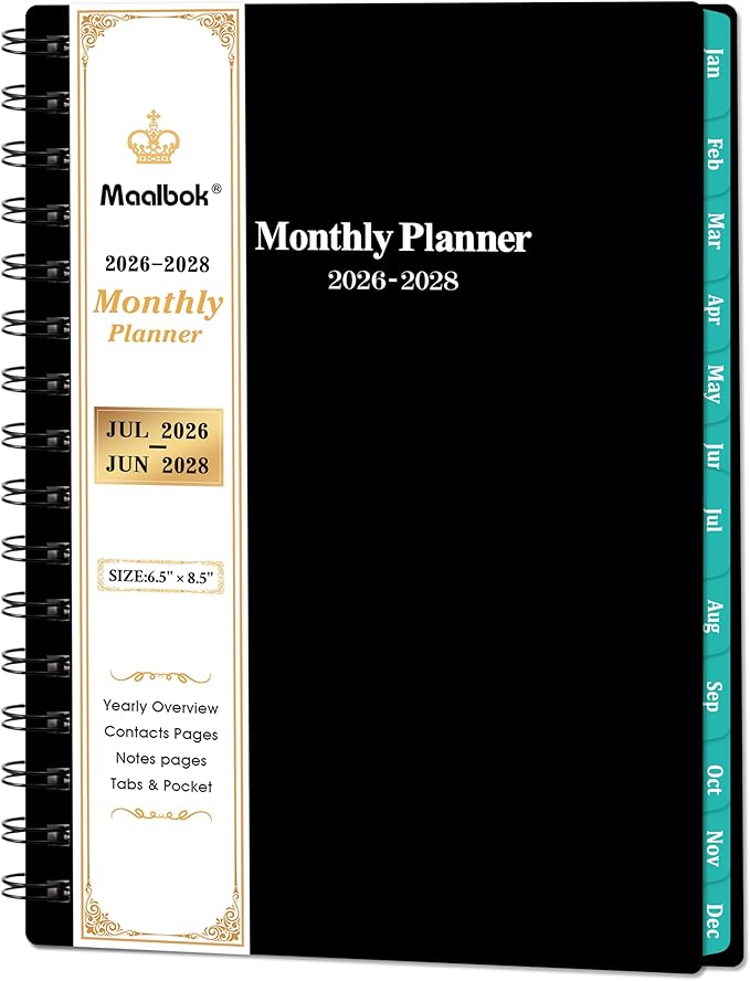 2026-2028 Monthly Planner/Calendar - 6.3" x 8.4"(A5 Size) Small Monthly Planner, Jul. 2026 - Jun. 2028, 2 Year Calendar with 24 Months,Twin-Wire Binding,Tabs, Pocket, Cardboard Cover