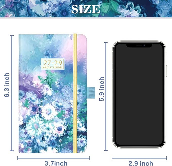 2027-2029 Pocket Planner/Calendar - 3 Year Monthly Planner 2027-2029, Jan. 2027 - Dec. 2029, 3.93''×6.29'', 36 Months Small Planner, 60 Note Pages, Pen Holder, Pocket - Floral Painting