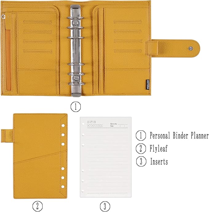 Moterm Personal Luxe Rings Planner - Genuine Leather Binder Organizer (Pebble-Mustard, 30mm Ring)