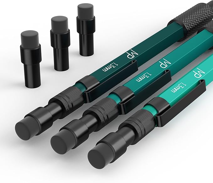 Mr. Pen- Metal Mechanical Pencil Set with Lead Refills & Erasers, 3 Pack, 1.3 mm, 3x Lead & 6x Eraser Refills, 3x Premium Erasers, Ideal for Precision Drawing Pencils for Sketching & Technical Artwork
