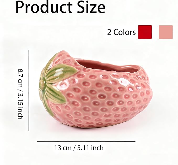 Ceramic Paper Clip Holder, Strawberry-Shaped Binder Clip Box Cute Office Decor Supplies for Desk Organizer (Strawberry Pink)