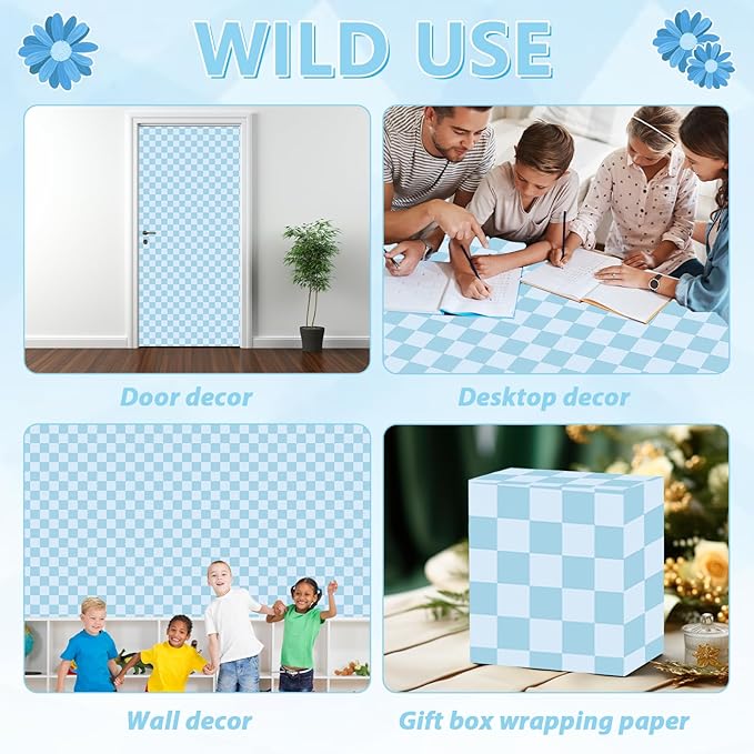 Blue Checkered Bulletin Board Paper Roll Retro Pastel Blue Bulletin Board Background Paper Back to School Classroom Decor Poster for Art Craft DIY Projects Home Office Party Supplies 17.7inx20ft