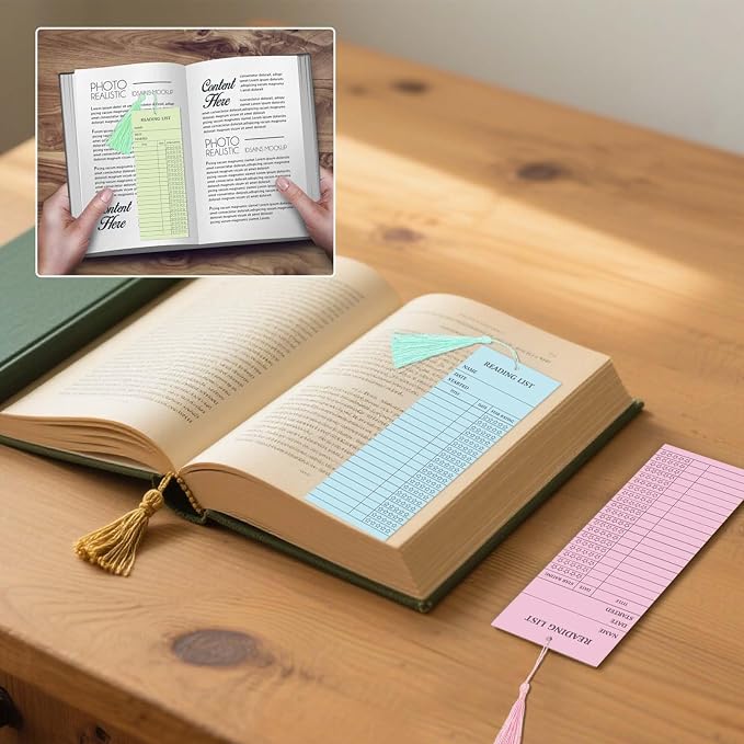 50 Pcs 5 Color Reading List Bookmarks with 10 Bookmark Tassels 3x8 Inch Bulk Reading Log Book Tracker Bookmarks for Book Lovers, Students, Teachers (Pastel)