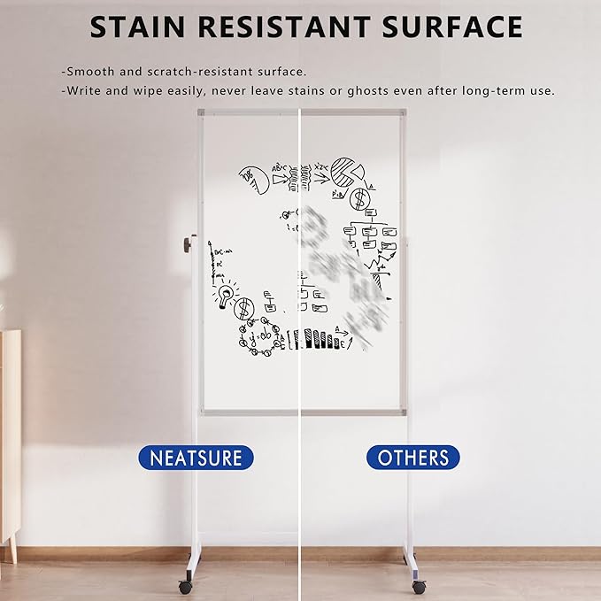 Large Rolling Whiteboard on Wheels, 48" x 24" Height Adjustable Mobile White Board with Stand, 4' x 2' Portable Standing Magnetic Dry Erase Board Easel for Home Office Classroom School, Silver