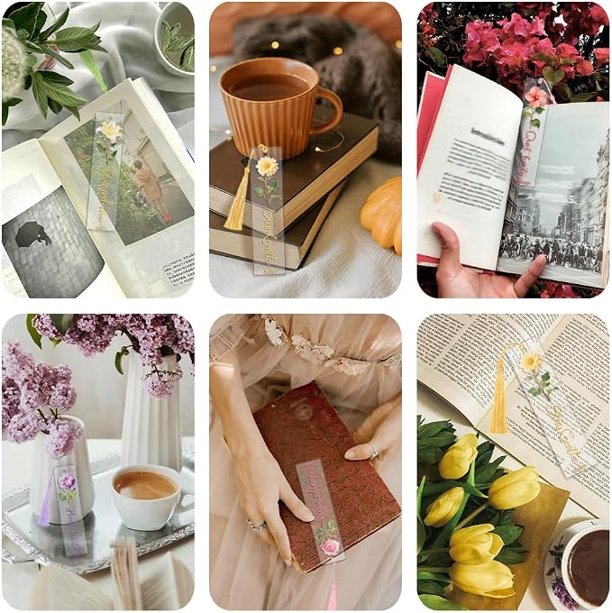 Peacoblue 30pcs UV DTF Bookmarks Transfer Stickers Wraps Simple Flowers for Women Men Reading, Waterproof Bookmarkers Decal(No Blank Bookmarks) for Acrylic Plastic Metal Blank Bookmark