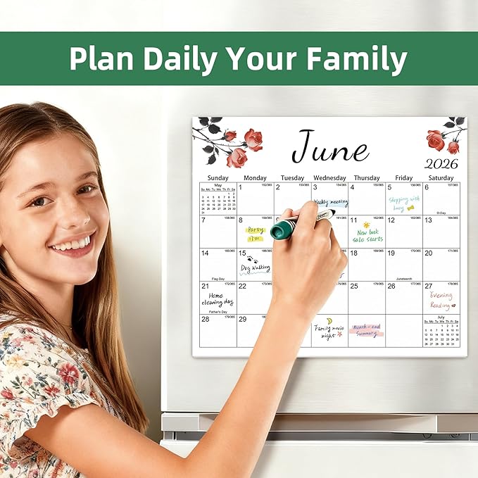 Magnetic 2026 Calendar for Refrigerator, Fridge Magnet Calendar from Dec 2025 to Dec 2026, Aesthetic Family Kitchen Large Paper Calendars with Floral Design, Tear-off Pad for Planners & Organizers (12.6"x11")