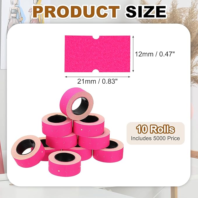 PATIKIL Pricing Labels, 10 Rolls 5000 Price Price Gun Labels Self-Adhesive Rectangular Puzzle Shape Marker Tag Stickers for Date Gun, Rose Red