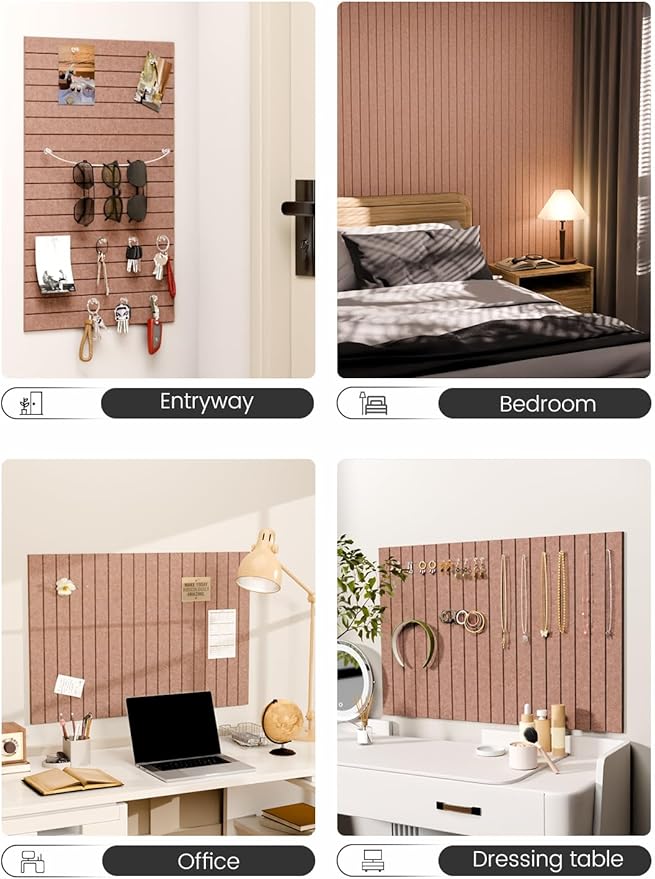 Felt Bulletin Board Tiles -28"x18" with 40 Adhesive Tabs, Cork Board Alternative for Office Decor, Push Pin Board Wall Organizer 6-Pack (Terracotta)